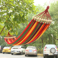 Outdoor Canvas Hammock with Spreader Bar and Carry Bag, Single/Double Person Anti-Roll Swing Bed