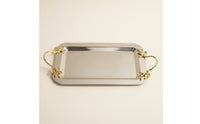 Serving Tray with Handles Gold Tone Rectangular Serving Tray Decorative for Hosts, Dining Room, Parties