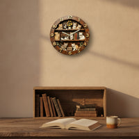 Wood-Look Cat Wall Clock Rustic Wall Clock with Arabic Numerals Vintage Pastoral for Book Lovers, Living Room, Reading Corner, Home Office