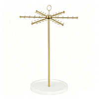 Gold Rotating Jewelry Display Stand for Necklaces, Bracelets, and Earrings