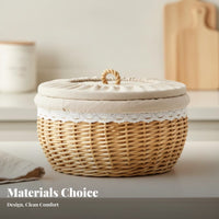 Woven Basket with Lid Handwoven Lidded Wicker Basket Dustproof for Dining Table