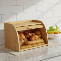 Bamboo Bread Storage Container Multi-Tier Wooden Bread Container Extra Large