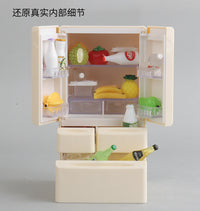 Miniature Double-Door Refrigerator with Light - 1:12 Scale Dollhouse Kitchen Model