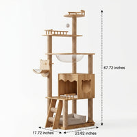 Cat Climbing Frame with House, 5-Level Solid Wood Activity Center Tree Indoor for 3 Large Cats, Stable Ladder and 7cm Post Diameter Scratching
