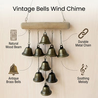 Outdoor Garden Wind Chime with Wooden Stick and Bronze Bell