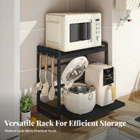 Space-Saving Extendable Microwave Rack Heat Resistant Expandable Microwave Stand Easy to Assemble Pull-out Appliance Shelf Rust Proof for Home Cooks, Apartment Dwellers, Homeowners, Kitchen, Pantry