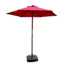 Wooden Pole Patio Umbrella Outdoor Sunshade with Pulley System