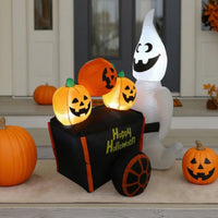 Ghost with Pumpkin Cart Lighted Ghost with Pumpkins in Cart Yard Decoration Waterproof Long-Lasting for Lawn, Garden