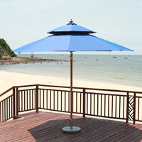 Wooden Pole Patio Umbrella Outdoor Sunshade with Pulley System
