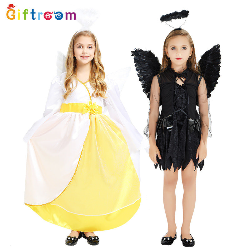 Girls' Playful Angel Halloween Costume Dress for Masquerade and Stage Performance