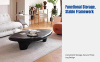 Nordic Cream Oval Pebble Coffee Table, Wabi-Sabi Style, Modern Minimalist, Living Room, Designer Fiberglass Table with Storage