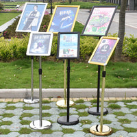 Adjustable A4/A2 Stainless Steel Floor Standing Sign Holder with Weighted Base for Hotels, Warehouses, and Lobbies