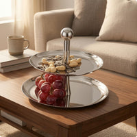 Two-Tier Fruit Tray Simple Design Stainless Steel Fruit Stand Multi-Purpose