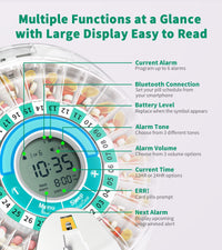 Bluetooth Smart Electronic Pill Box with 28 Compartments and Rotating Tray