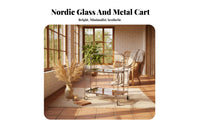 Easy Mobility Foldable Glass Cart Multi-Functional Rolling Serving Cart Versatile Wheeled Beverage Trolley Locking Wheels for Apartment Dwellers, Entertainers, Home Decor Enthusiasts, Living Room, Kitchen, Parties, Bedroom