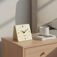 Non-Ticking Modern Bedside Clock Decorative Small Square Table Clock Compact Home Decor Easy to Read for Students, Dorm Room, Bedroom, Office