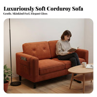 Small Space Solution Minimalist Fabric Sofa Simple Design Corduroy Loveseat Modern design Couch Sturdy Wooden Legs for Apartment Dwellers, duos, Students, Living Room, Reception Area, notice Lounge, Bedroom