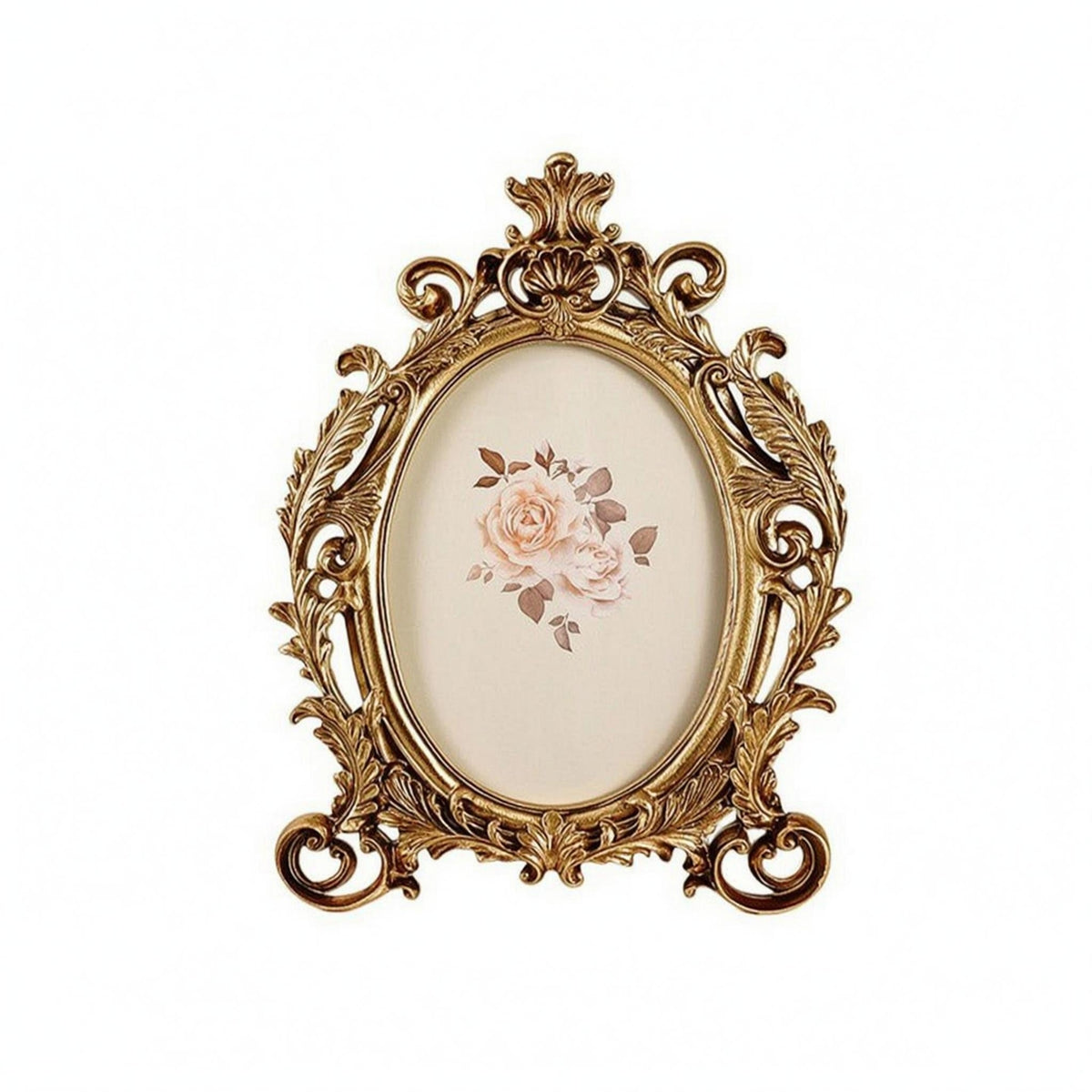 Antique Oval Frame Carved Scroll Detail Ornate Photo Frame Glass Front