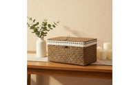 Textile Lined Storage Box Handwoven Lidded Storage Basket Tidy Organization Removable Liner Basket