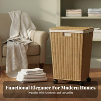 Wheeled Laundry Cart with Lid Faux Rattan Design Rolling Laundry Cart for Adults