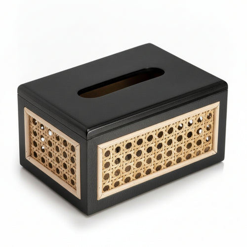 Tissue Box Cover Rectangular Tissue Box with Rattan Panels Woven for Living Room