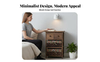 Drawer Nightstand Rattan Design 2-Drawer Woven Front End Table sturdy Wood Frame Curved Edges for Apartment Dwellers, Students