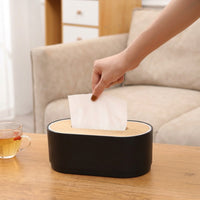 Car Accessories and Modern Tissue Box for Living Room, Bamboo Oval Shape Facial Tissue Holder with Lift Mechanism, 21.3x11.2x6cm Black Design