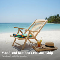 Foldable Bamboo Recliner sturdy Duty Folding Recliner with Footrest for Campers