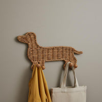 Woven Dachshund Hook Rack Decorative Home Organizer Space-Saving for Entryway