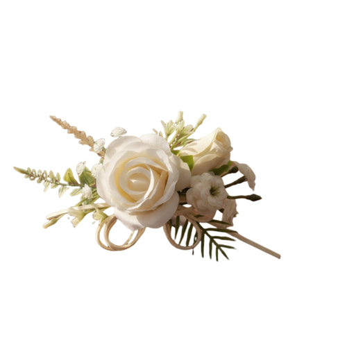 Artificial Rose Corsage Cream Boutonniere Compact for Bridesmaids, Proms Goers