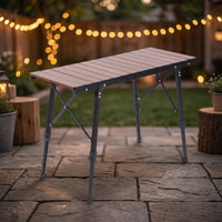 Adjustable Height Table Compact Table with Slatted Tabletop Easy to Set up for Campers, Patio