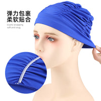 Women's Pleated Swimming Cap for Long Hair, Ear Protection, Unisex
