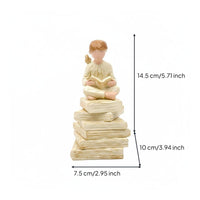 Girl on Books Statue Book-Themed Seated Girl Resin Ornament Gift Idea