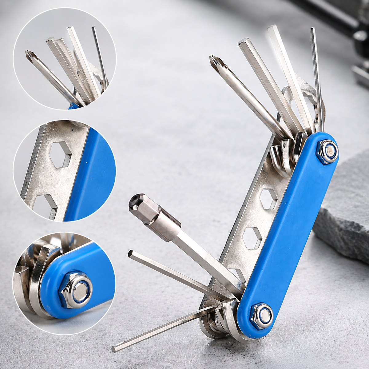 Bicycle Repair Tool Kit, Multi-Function Folding Bike Repair Tool and Wrench Set for Tire Patching