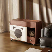 Cat Washroom Cabinet Walnut Finish Cat Furniture Litter Cabinet Caster Wheels