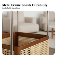 Dual-Level Rattan Trolley Vintage Aesthetic Mobile Side Table Woven Shelves Space-Saving for Hosts, Living Room, Bedroom