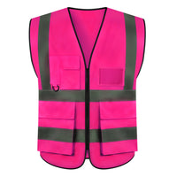 Sleeveless Reflective Safety Vest with Pockets Multi-Pocket Reflective Safety Vest with Zipper Lightweight Skin-Friendly for Construction Workers