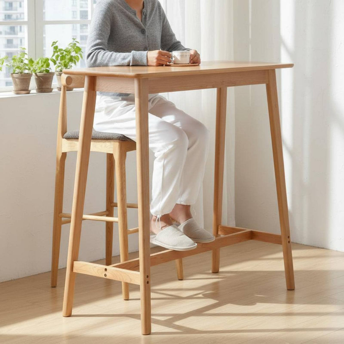 Solid Wood Bar Table Bar Height Table Nordic Oak Pub Table Minimalist Counter Height Table Crafted from Oak with Smooth Finish Suitable for Dining Home Partition Apartment Social Gathering