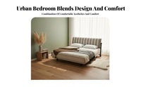 Removable and creclineable Cover Upholstered Bed Frame Striped Pattern Wavy Headboard Bed sturdy Wood Legs Bedroom Furniture Minimalist Design for Young Adults, Homeowners, Families with Children, Apartment, Guest Room, attic