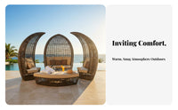 Circular Shape Round sun shade Daybed Weather Resistant Round Daybed with sun shade luxurious paddings Outdoor Furniture Hand-Woven for summerel Owners, Homeowners, vacation destination, pool area, Garden, rearyard