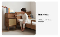 Robot-Shaped Side Table Rattan Drawer Front Multi-Compartment Side Cabinet