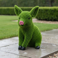 Flocked Pig Statue Weather Resistant Outdoor Decoration Handmade for Patio, Yard