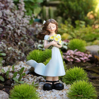 Fairy Garden Girl Ornament Hand-Painted Details Resin Girl Figurine for Desktop