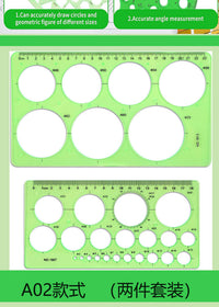 Circle Template Set Multi-Piece Green Plastic Drawing Stencil Ruler