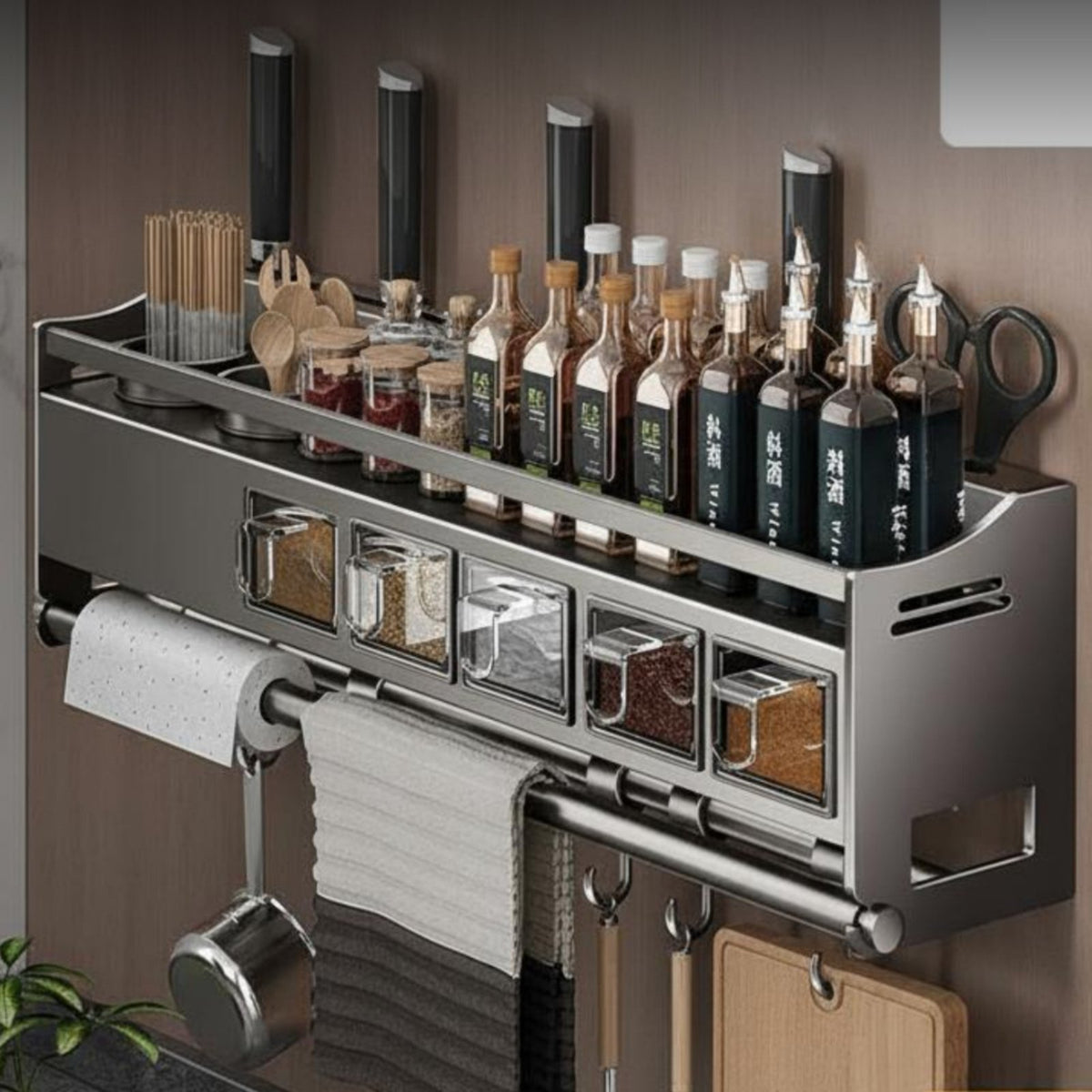 Stainless Steel Kitchen Wall Shelf Multi-Functional Organizer