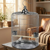 Round Cockatiel Cage and Budgie Cage, Stainless Steel Medium Bird Cage for Lovebird Cage, Metal Round Shape for Finch Canary Conures Parakeets