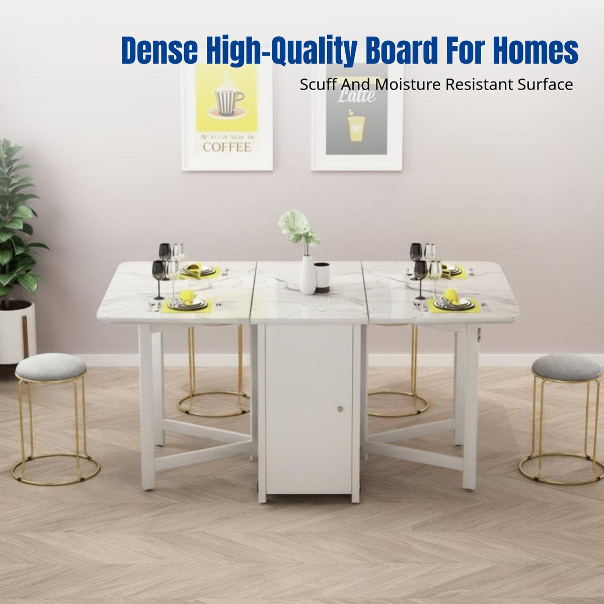 Folding Dining Table, Space-Saving Extendable Table, Mobile Rectangular Sideboard, Modern Minimalist, Small Apartment