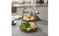 2 Tier Woven Tray Multi Layer Rattan Fruit Basket Decorative for Afternoon Tea