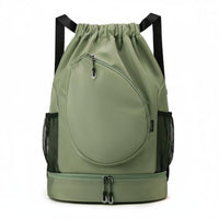 Lightweight Badminton Drawstring Bag Portable Sports Drawstring Bag Zippered Pocket Tennis Backpack Shoe Compartment for Travel