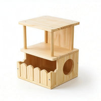 Two-Level Pet Hideout Chewable Chinchilla House Chinchilla Hideout Ventilated Wooden Hut Breathable for Chinchillas, Cage